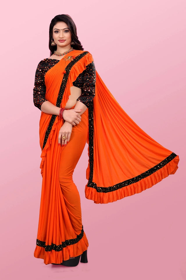 Lycra Blend Solid Saree for Women (Sea Green, 6.3 m)